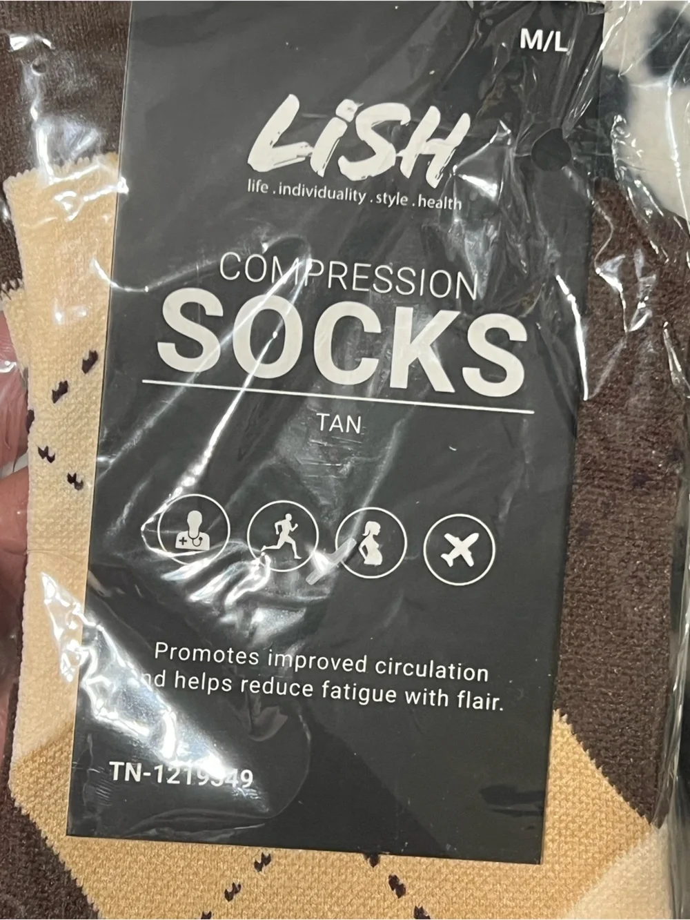 CLOSET CLEAN OUT - New LISH Compression Socks -Tan & Beige Med Large (2pcs)